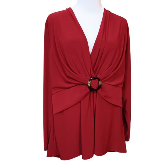 VINTAGE GILLI Stretchy Blouse Top Plus 2X V-Neck Surplice Red Career Dressy Trip - Picture 3 of 9